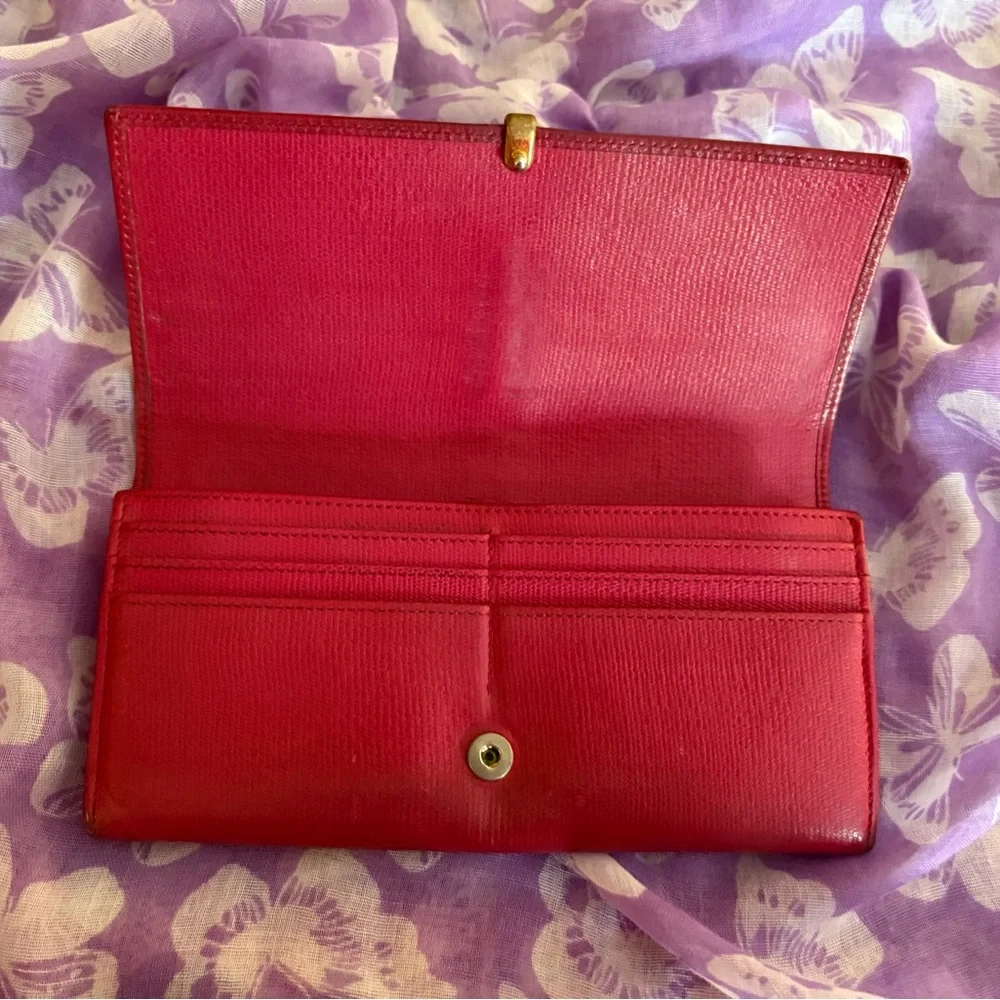 Yves Saint Laurent Red Leather Y-Logo Continental Wallet - Picture 2 of 10